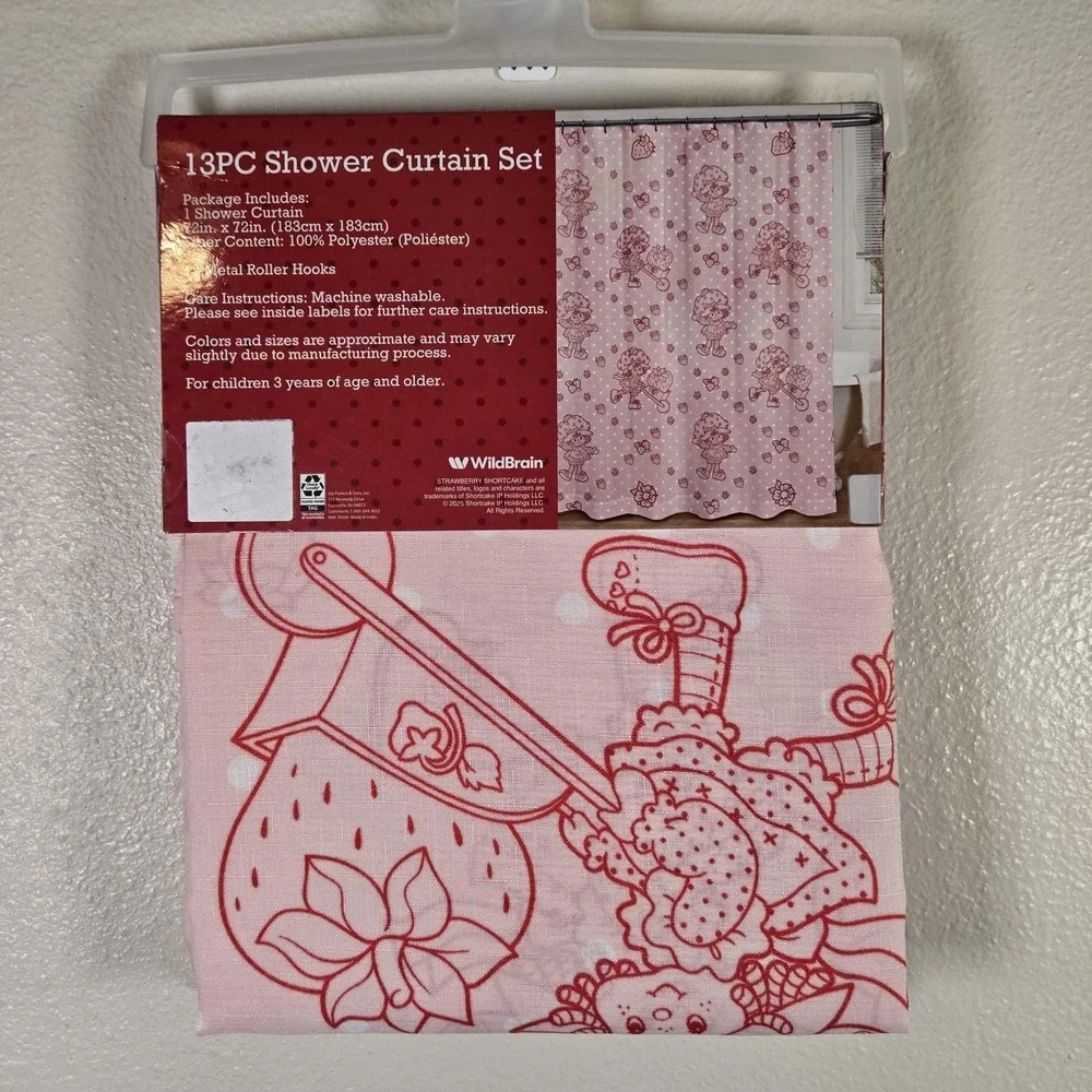 Strawberry Shortcake‎ 13PC Shower Curtain Set Pink 72x72 Fabric Kids Bathroom